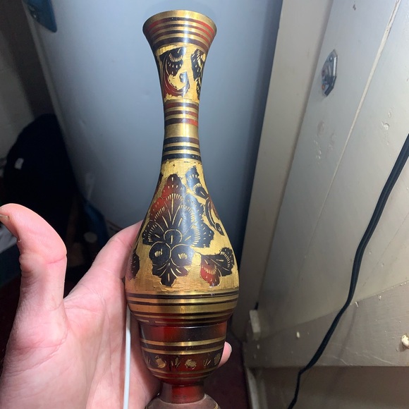 Brass Enameled 9” Vase - Picture 7 of 9
